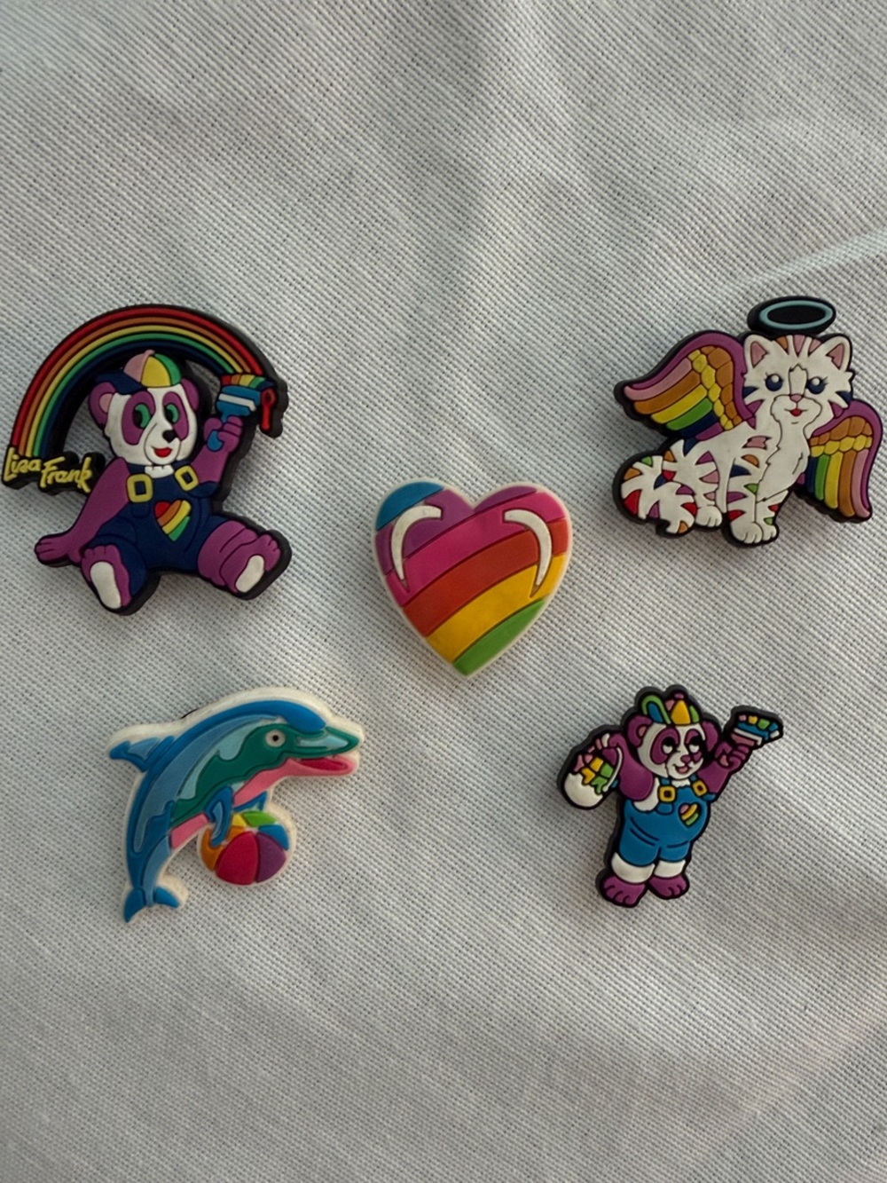 Lisa Frank Jibbitz Crocs Charms Lot- Heart, Dolphin, Bears, Winged Cat. GUC